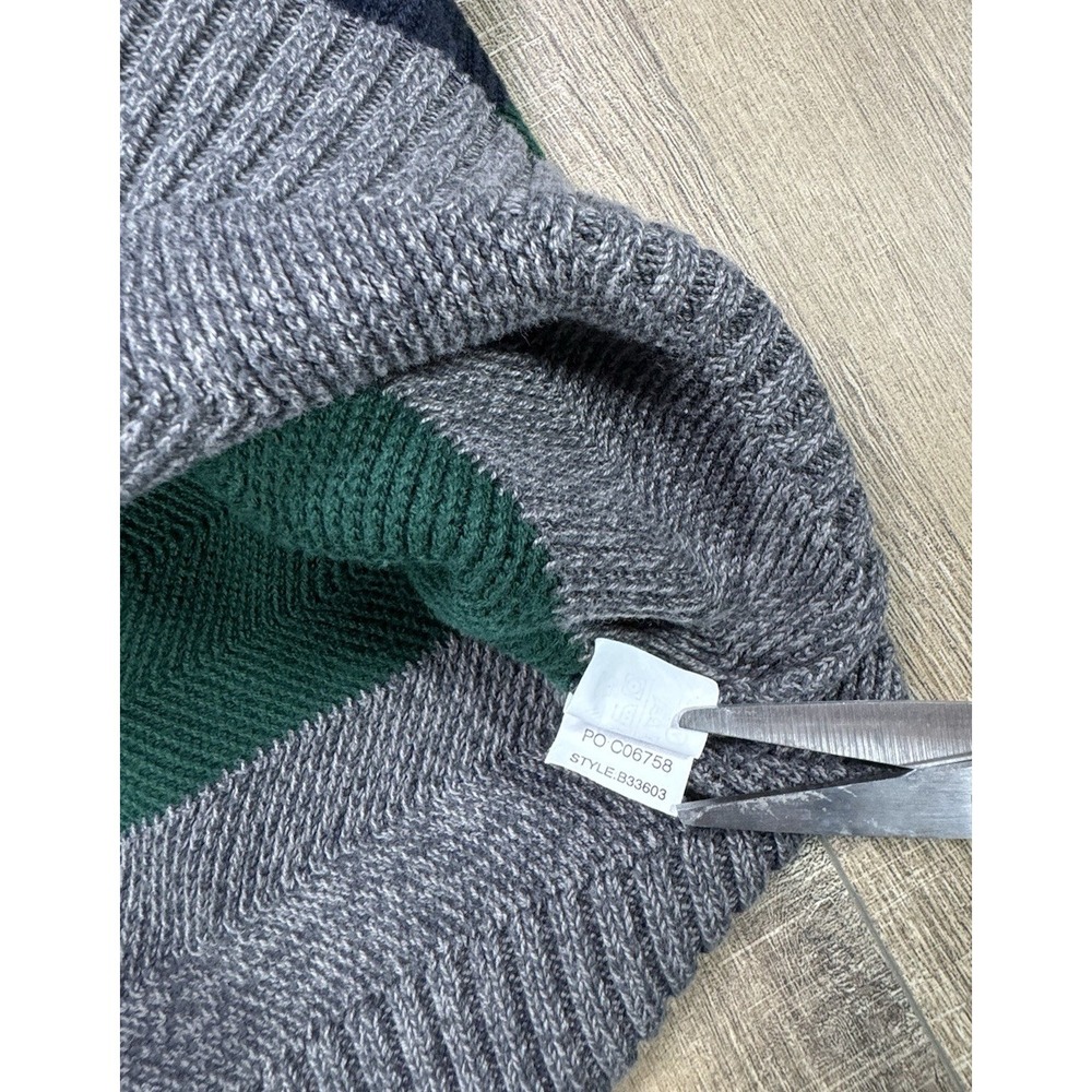 Vintage Chaps Ralph Lauren Rugby Sweater Green Gray Striped Men’s Large Crest - Picture 8 of 12
